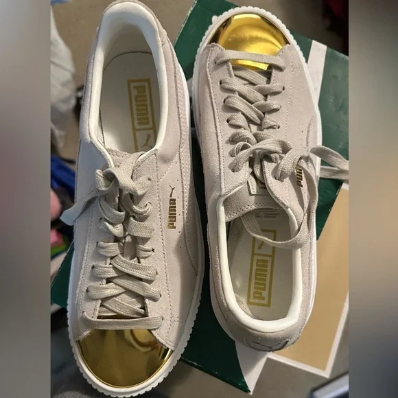Puma Suede Platform Cream Gold Toe - Picture 4 of 12